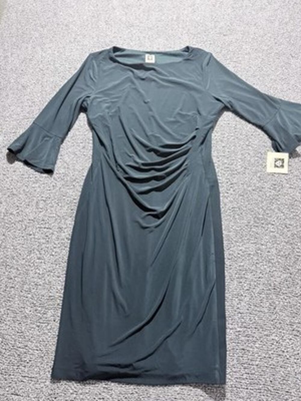 Anne Klein Dress Runching, Bell Sleeves Business Casual Green Size 14 New In